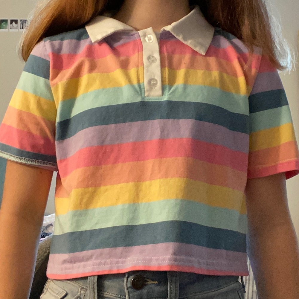 Rainbow striped shirt croped